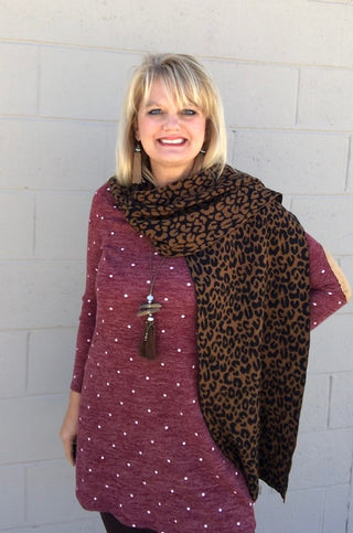 Luxurious Leopard Print Brown Black Scarf