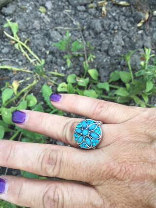 Turquoise Flower with Stones Interchangeable  Snap Jewelry