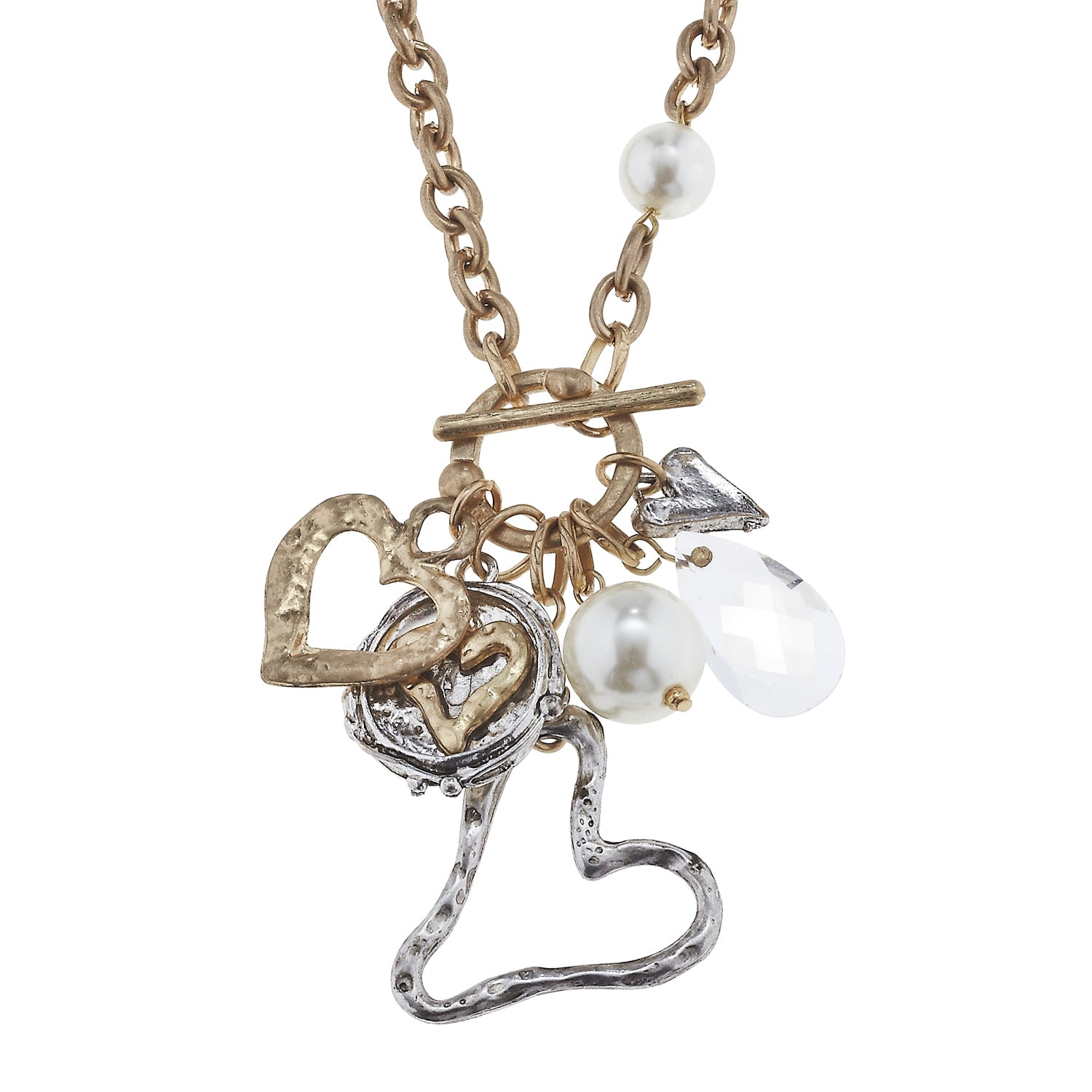 Gold Silver Open Heart Cluster Charm Necklace