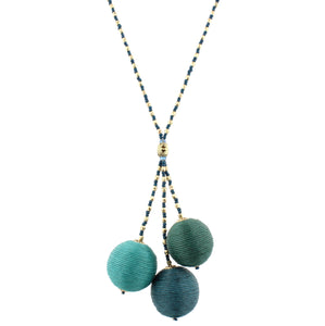 Beaded Green Thread Ball Cluster Necklace