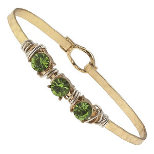 Green Rhinestone Wire Wrap Latch Bangle Bracelet