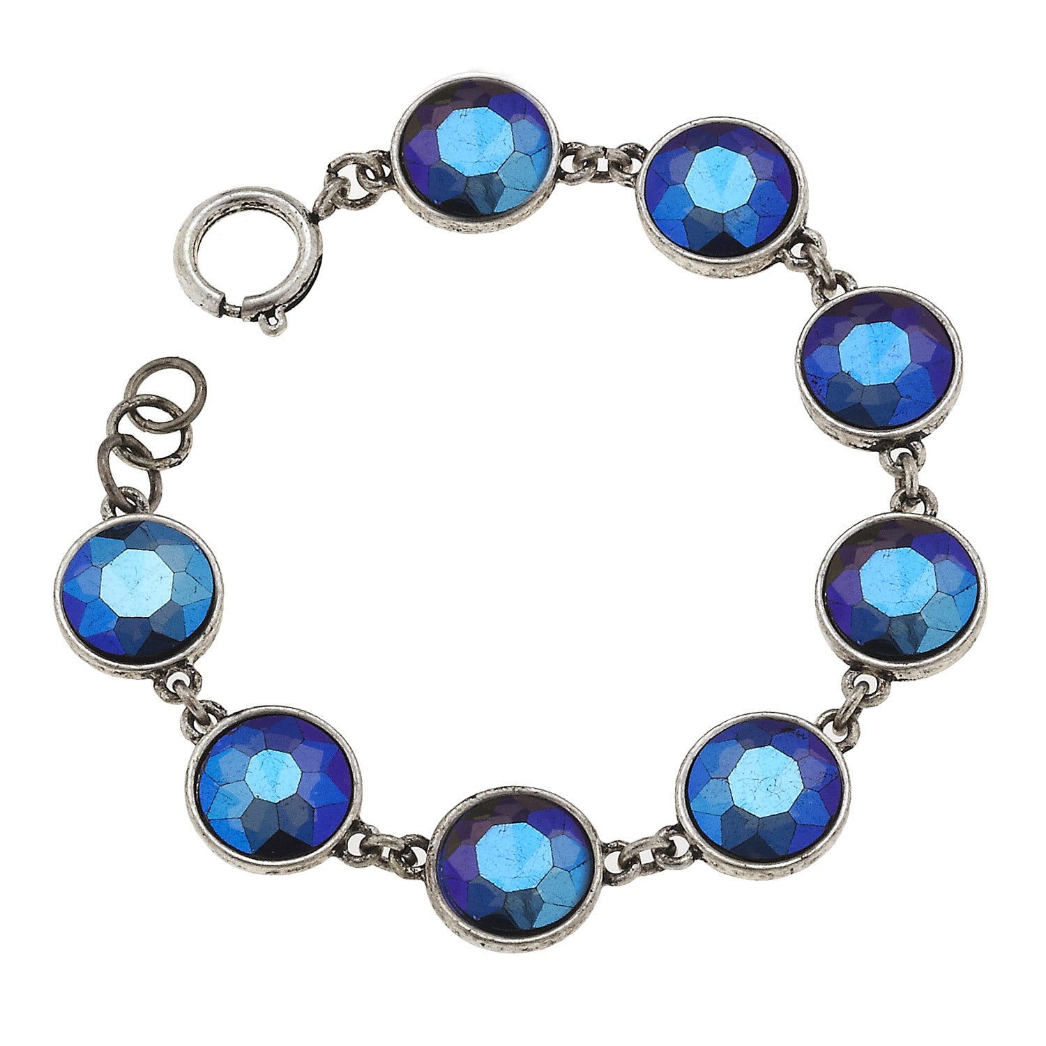 Silver Iridescent Blue Rhinestone Bracelet