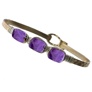 Amethyst Natural Gold Tone Wire Wrap Bracelet