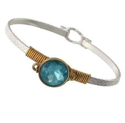 Blue Stone Gold Wire Wrap Silver Tone Latch Bracelet