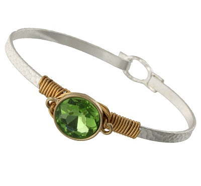 Green Stone Wire Wrap Latch Bangle Bracelet