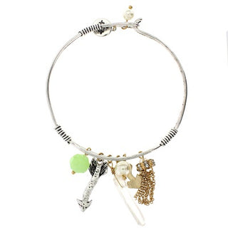 Silver Tone Oxidized Bangle Arrow Charm Wire Wrap Bracelet