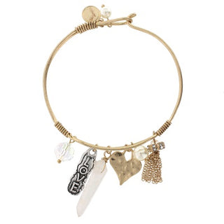 Love Wire Wrap Gold Tone Charm Bangle  Bracelet