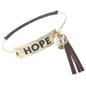 Leather Wrapped Hope Bangle Bracelet