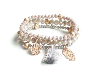 Triple Strand Gray Diamond Cut Crystal Bracelets
