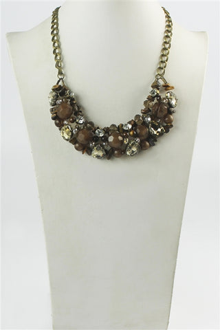 Brown Beaded Crystal Necklace and Earring Set