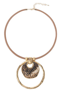 Snakeskin Gold Tone Circle Necklace