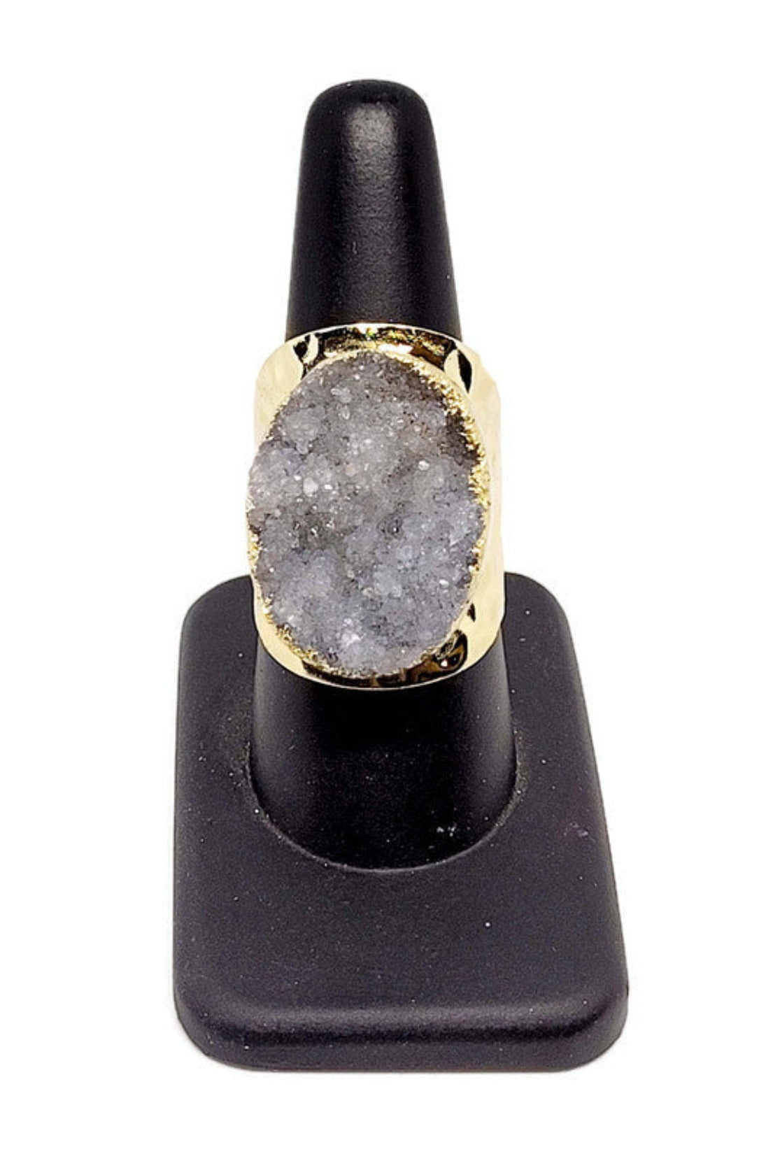 Oval Grey Druzy Gold Tone Adjustable Alloy Ring