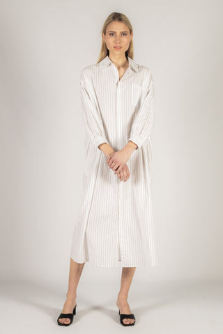 Striped Linen Button up Midi Shirt Dress