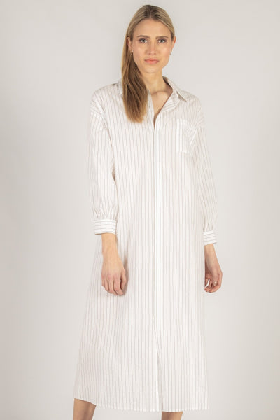 Striped Linen Button up Midi Shirt Dress
