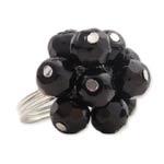 Silver Metal Black Glass Bead Cluster Ring