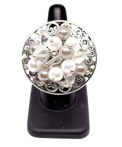 Round Silver Pearl Stretch Ring