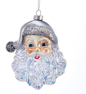 Glass Santa Face Silver Glitter Head Ornament