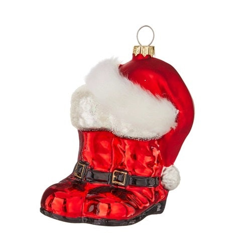 Santa Hat and Boots Glass Christmas Ornament
