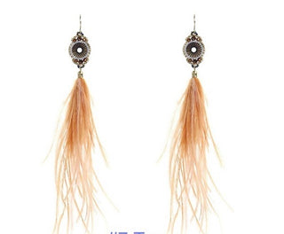 Tan Long Feather Seed Bead Earrings