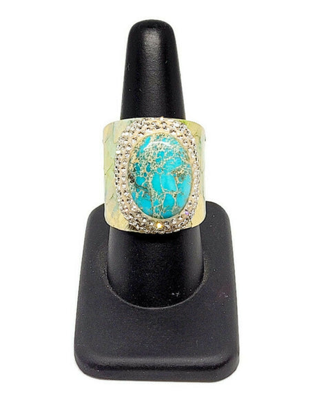 Turquoise Emperor Stone Gold Adjustable Alloy Ring