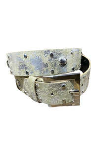 Silver Gold Wide Studded Belt Square Buckle