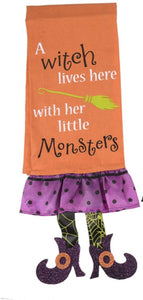 A Witch Lives Here With Her Little Monsters Halloween Kitchen Towel