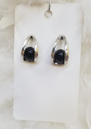Black Ball Shaped Silver Earrings