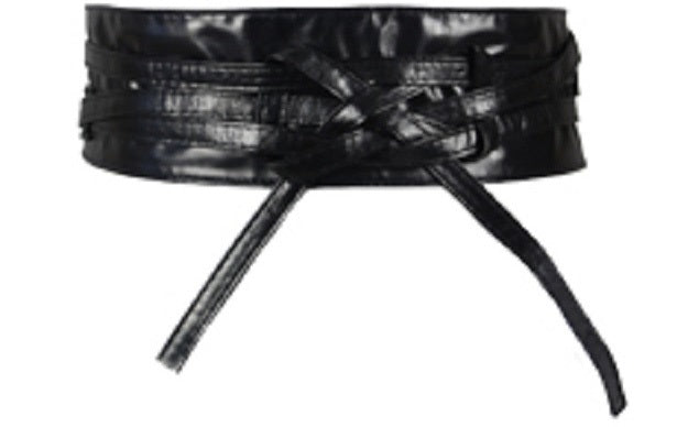 Black Faux Leather Wrap Belt