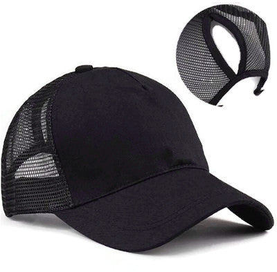 Black Ponytail Messy Bun Baseball Cap Adjustable Hat
