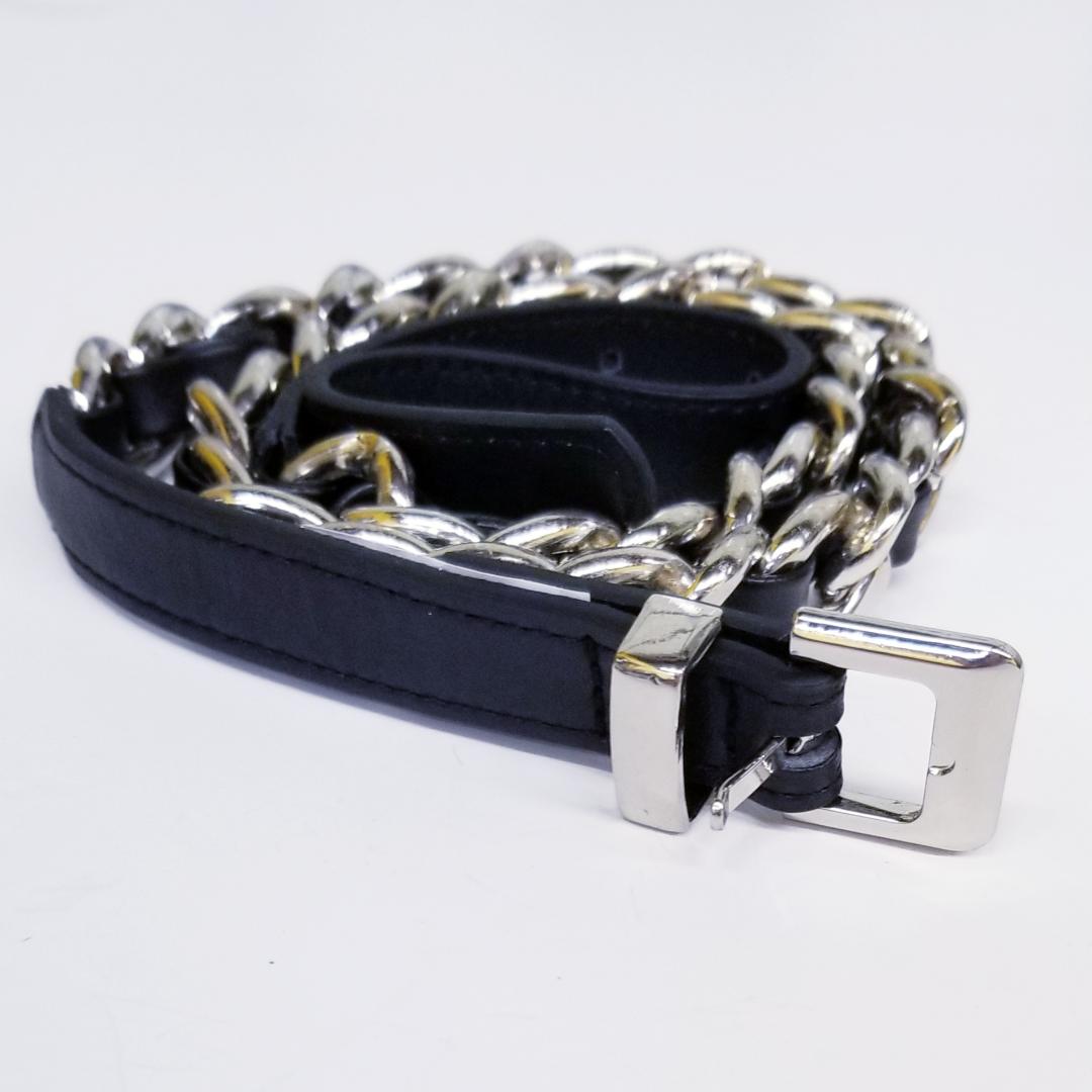 Silver Chain Link Black Threads Belt