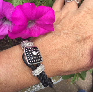 Black Silver Snap Charm with Rhinestone Center Interchangeable Jewelry
