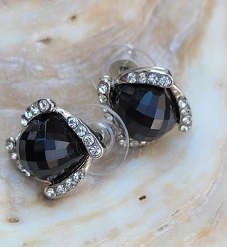 Square Black Rhinestone CZ  Post Earrings