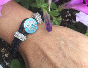 Blue Crystal Flowers Interchangeable Snap Jewelry