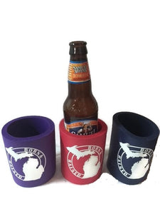 Purple Born and Raised Michigan Can Coozie