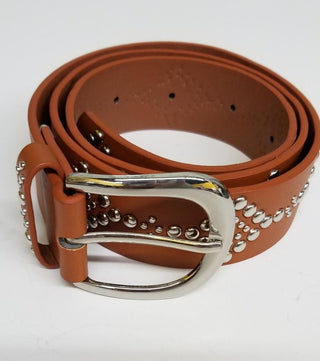 Womens Silver Studded Camel Color Belt
