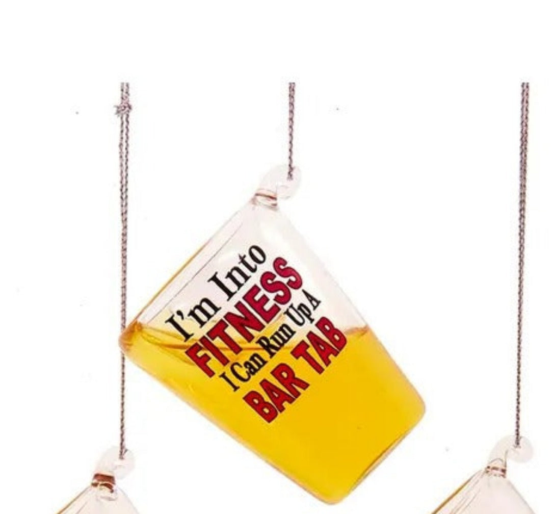 I'm Into Fitness I Can Run Up a Bar Tab Glass Whiskey Shot Glass Christmas Ornament