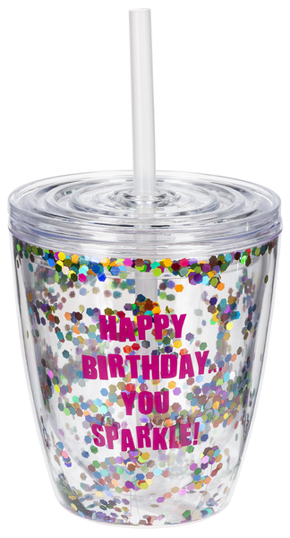 Happy Birthday You Sparkle Double Wall Sequin Tumbler w Lid Straw