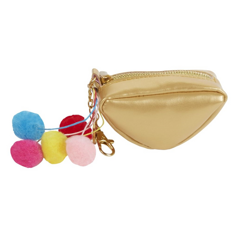 Gold Coin Purse with Pom Poms
