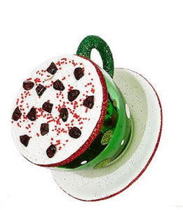 Green Cappuccino Coffee Cup and Saucer Christmas Ornament