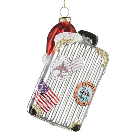 Glass Holiday Luggage Suitcase Ornament