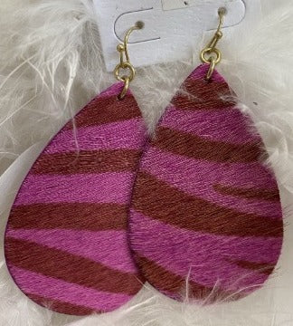 Pink Striped Teardrop Dangle Earrings
