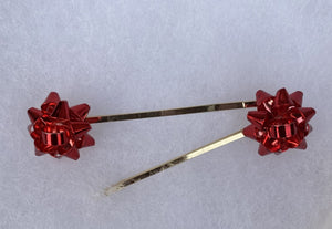 Set of Two Red Holiday Christmas Bow Barrettes