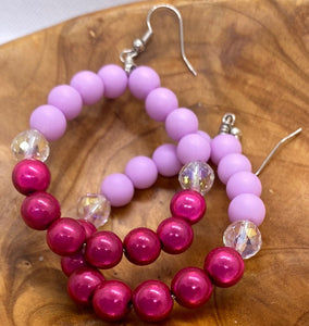 Lavender Pink Ball Beaded Loop Earrings
