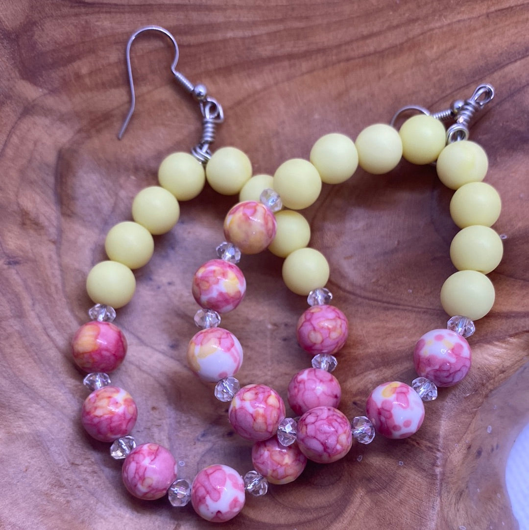 Custom Shades of Pink Yellow Loop Earrings