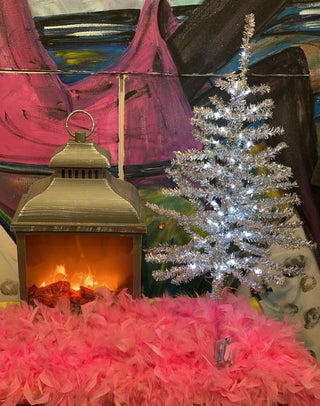 24 inch Prelit LED Silver Tinsel Tree