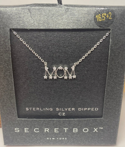 Mom Sterling Silver Dipped with Cz Necklace