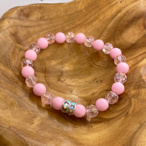 Custom Baby Doll Pink Clear Bead Stretch Bracelet