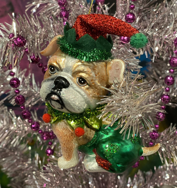 Jester Bulldog Glass Christmas Ornament