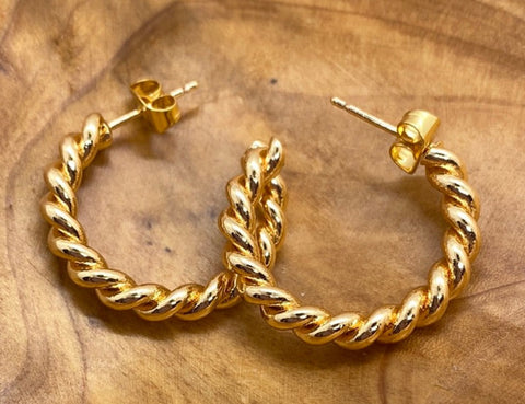 14K Gold Dipped Hypoallergenic Twisted  Rope Hoop Earrings