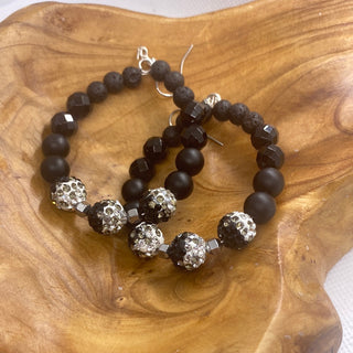 Black Silver Pave Ball Loop Earrings